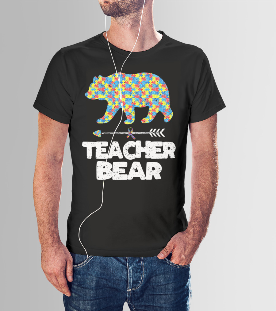 TEACHER BEAR Autism Puzzle Bear With Arrow T-Shirt