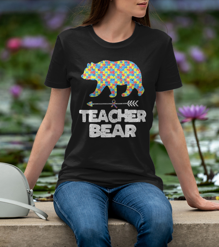 TEACHER BEAR Autism Puzzle Bear With Arrow T-Shirt