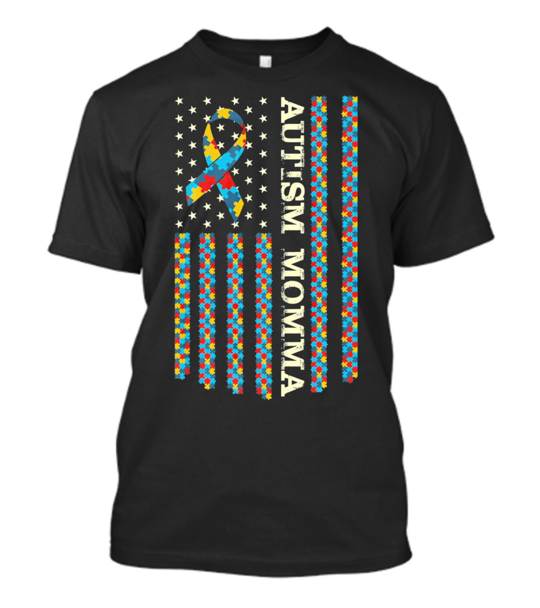 Autism Awareness Proud Autism Momma Vintage Puzzle Flag T-Shirt