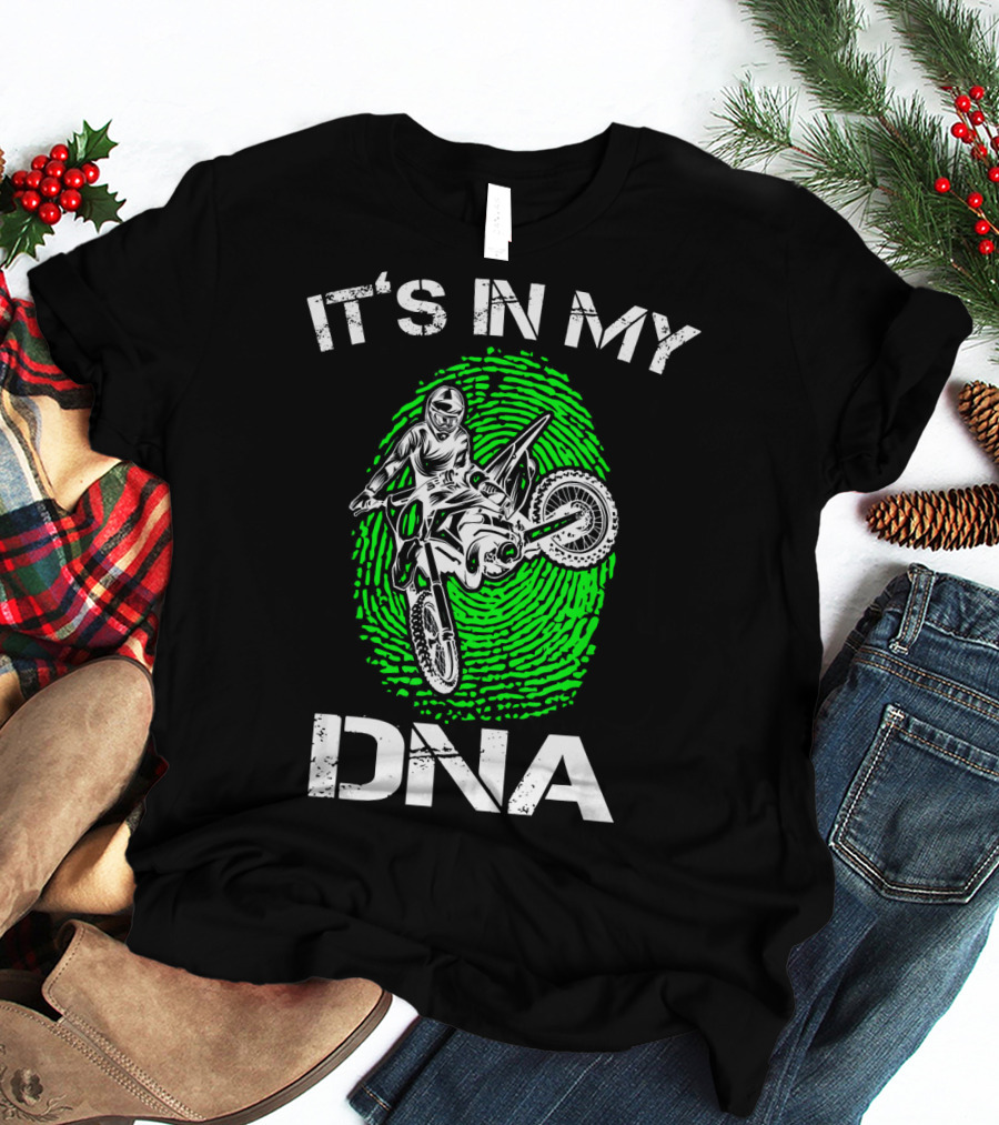 Motocross It's In My DNA Green Dirt Bike Fingerprint Rider T-Shirt