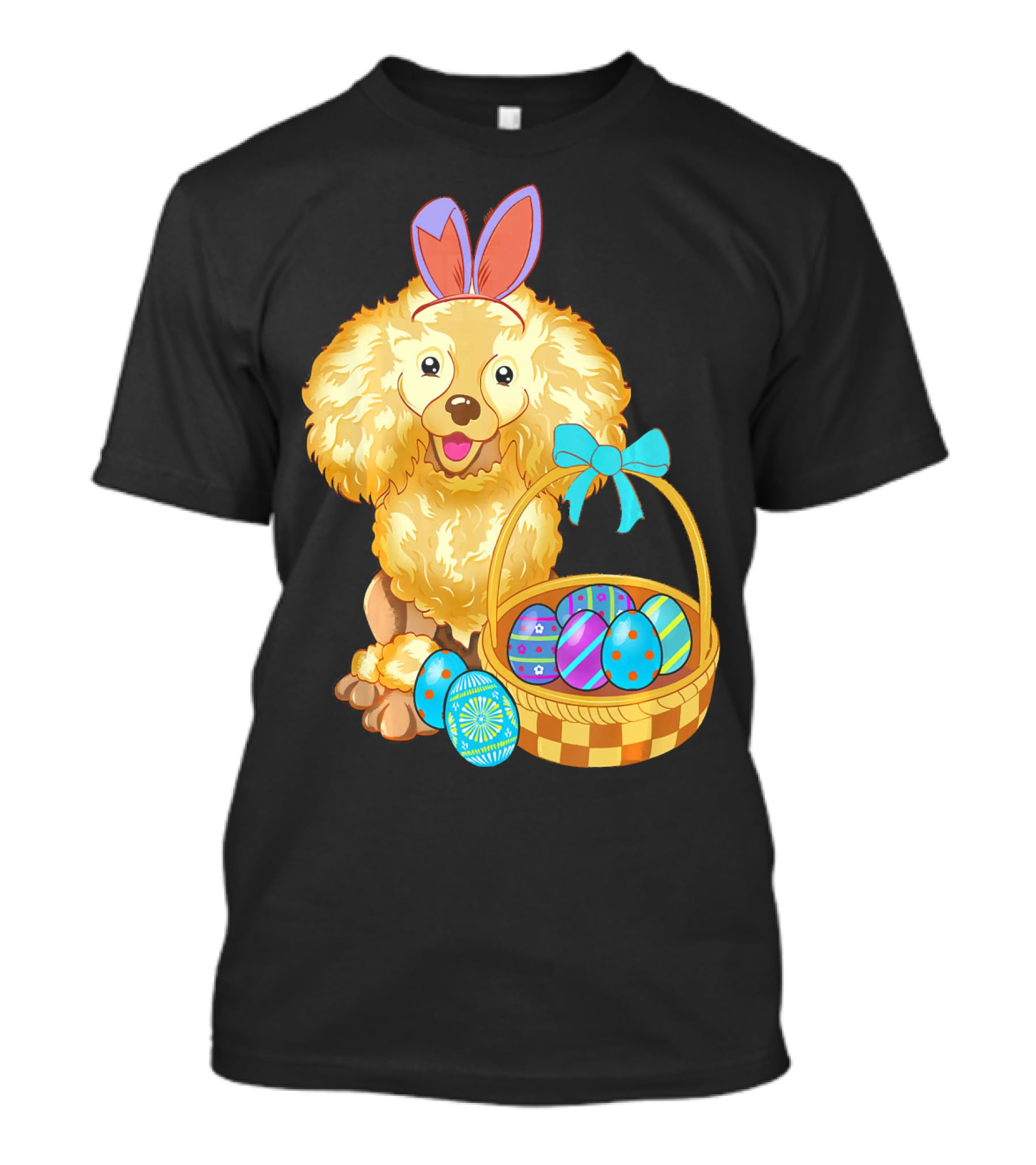 Adorable Poodle With Bunny Ears And Easter Egg Basket T-Shirt