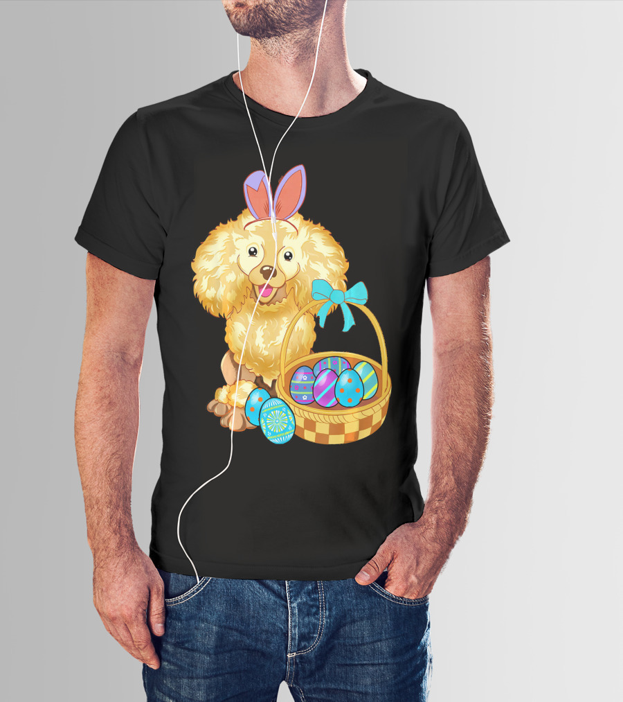 Adorable Poodle With Bunny Ears And Easter Egg Basket T-Shirt