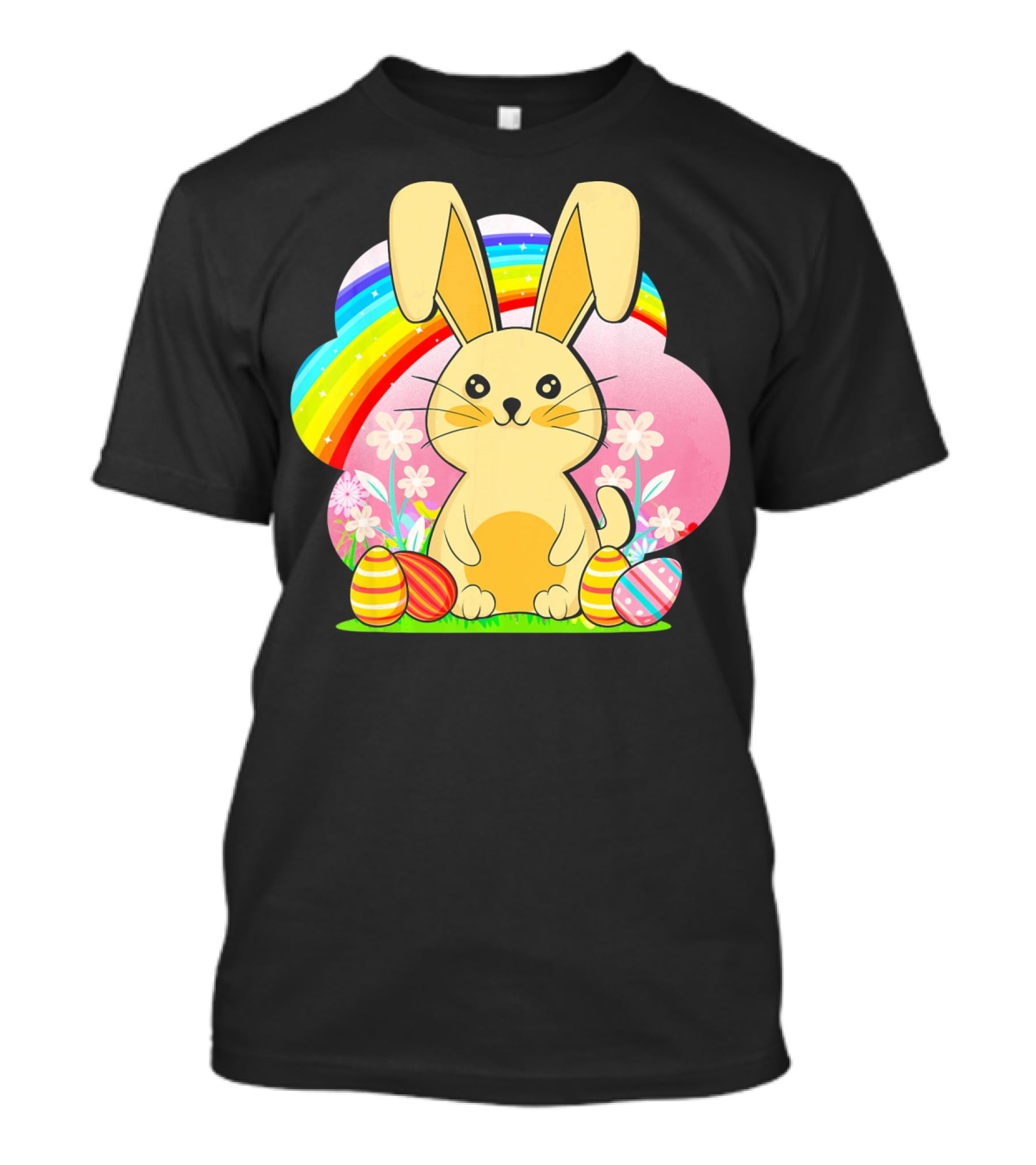 Easter Egg Bunny With Rainbow And Flowers T-Shirt