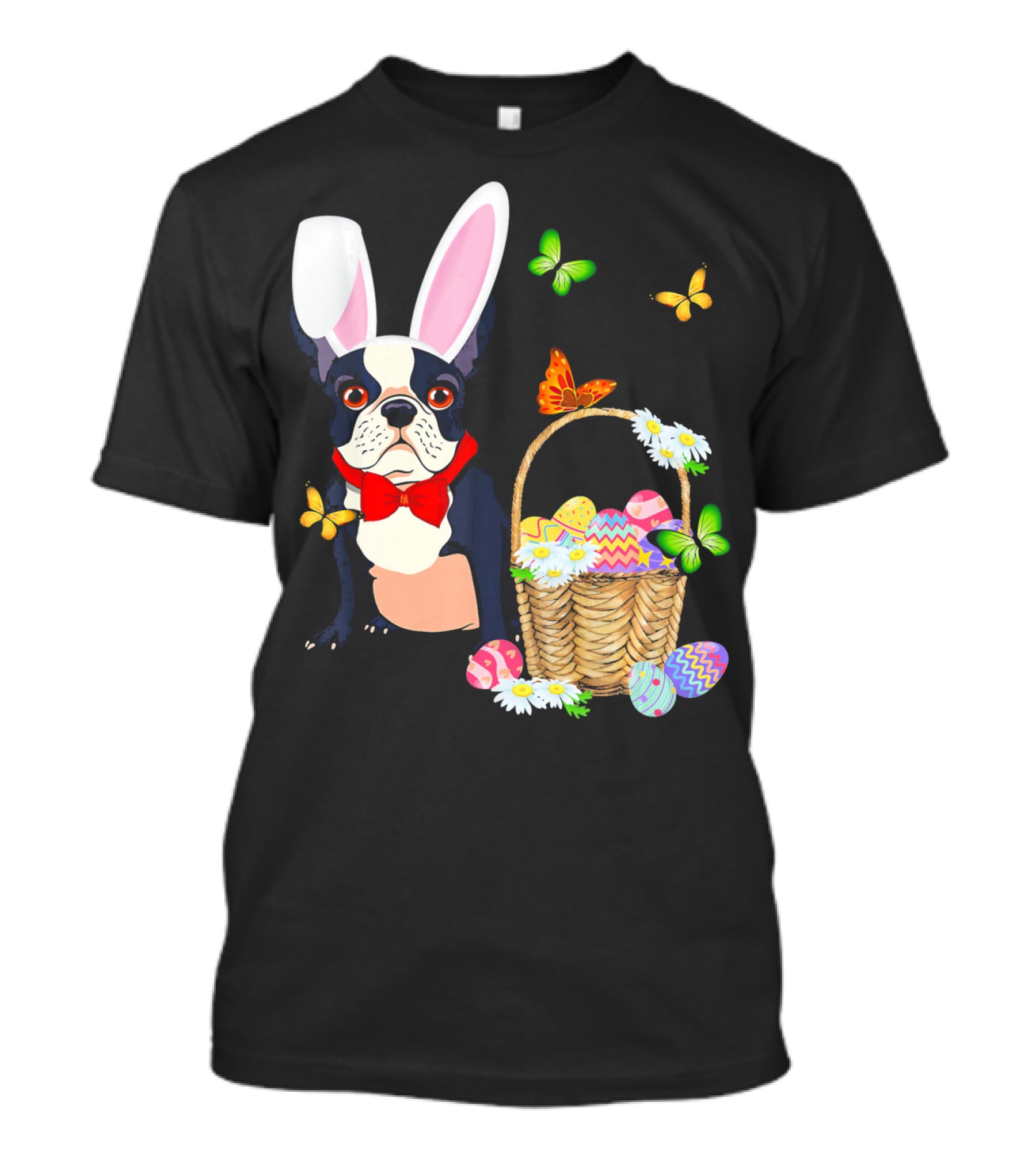 French Bulldog Bunny Hat Rabbit Easter Basket Eggs Butterflies T-Shirt