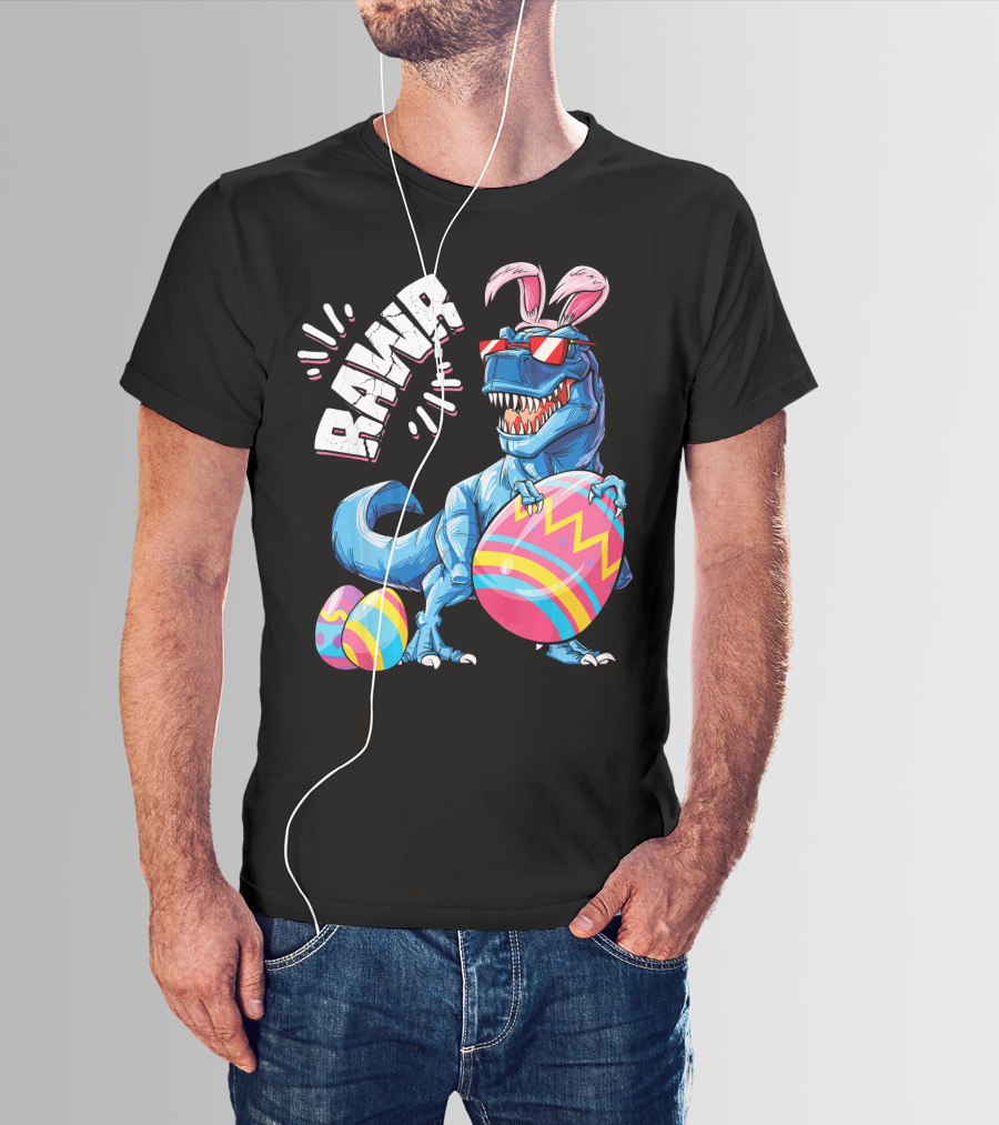 RAWR Easter Bunny Dinosaur T-Rex With Colorful Eggs T-Shirt