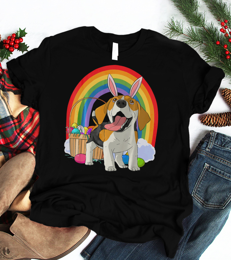 Easter Eggs Beagle Bunny Dog Rainbow Basket T-Shirt