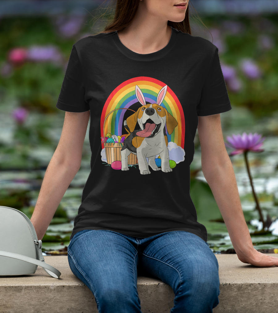 Easter Eggs Beagle Bunny Dog Rainbow Basket T-Shirt