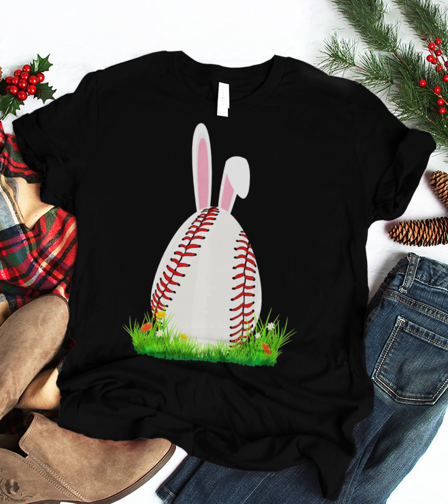 Cute Easter Bunny Baseball Egg With Ears On Grass T-Shirt