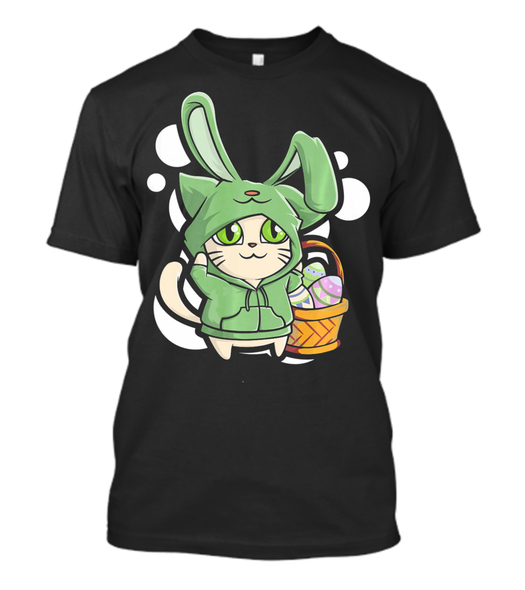 Cat Easter Bunny Hoodie Kawaii With Basket Of Eggs T-Shirt