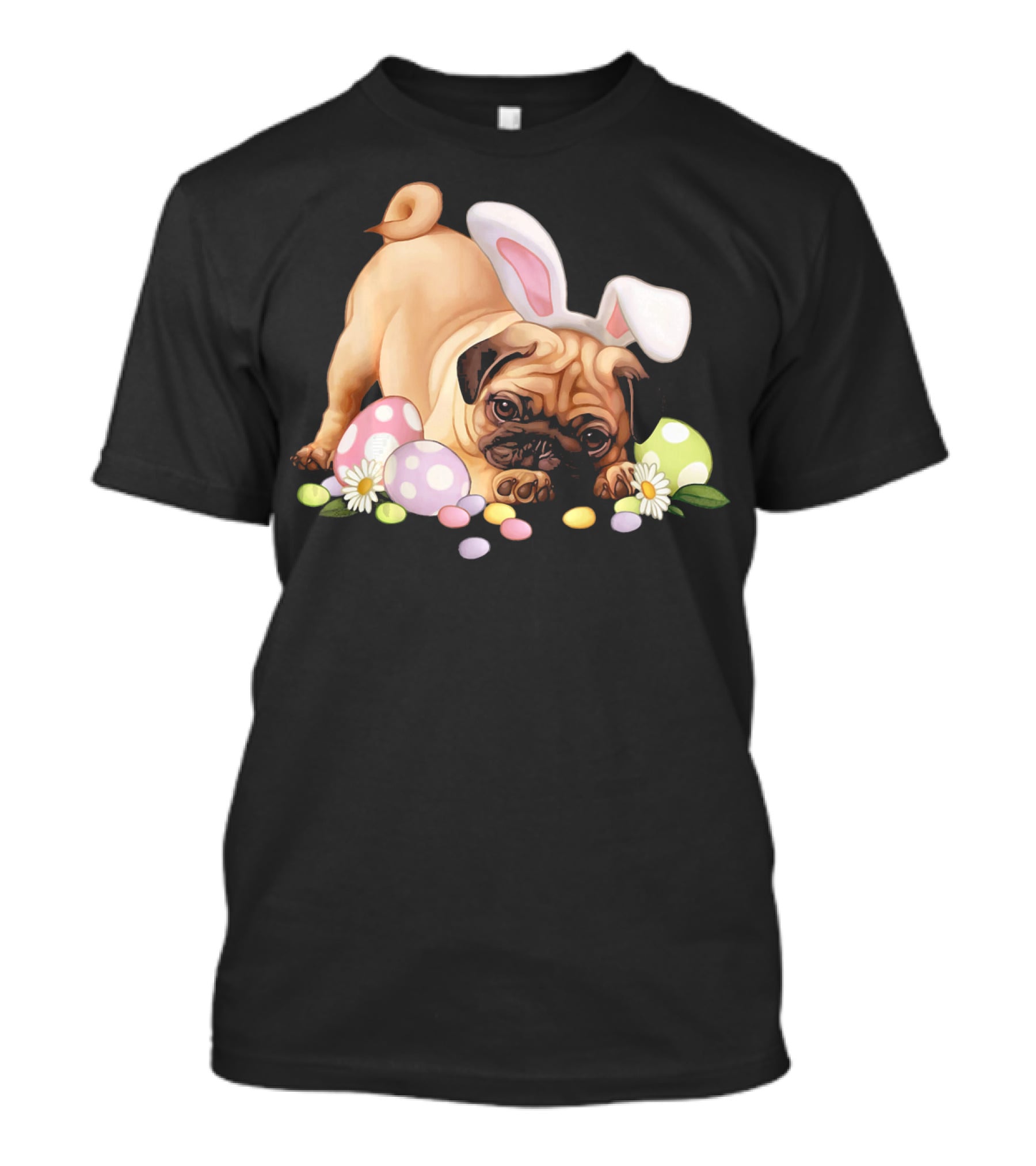 Pug Lovers Bunny Ears Happy Easter Eggs T-Shirt