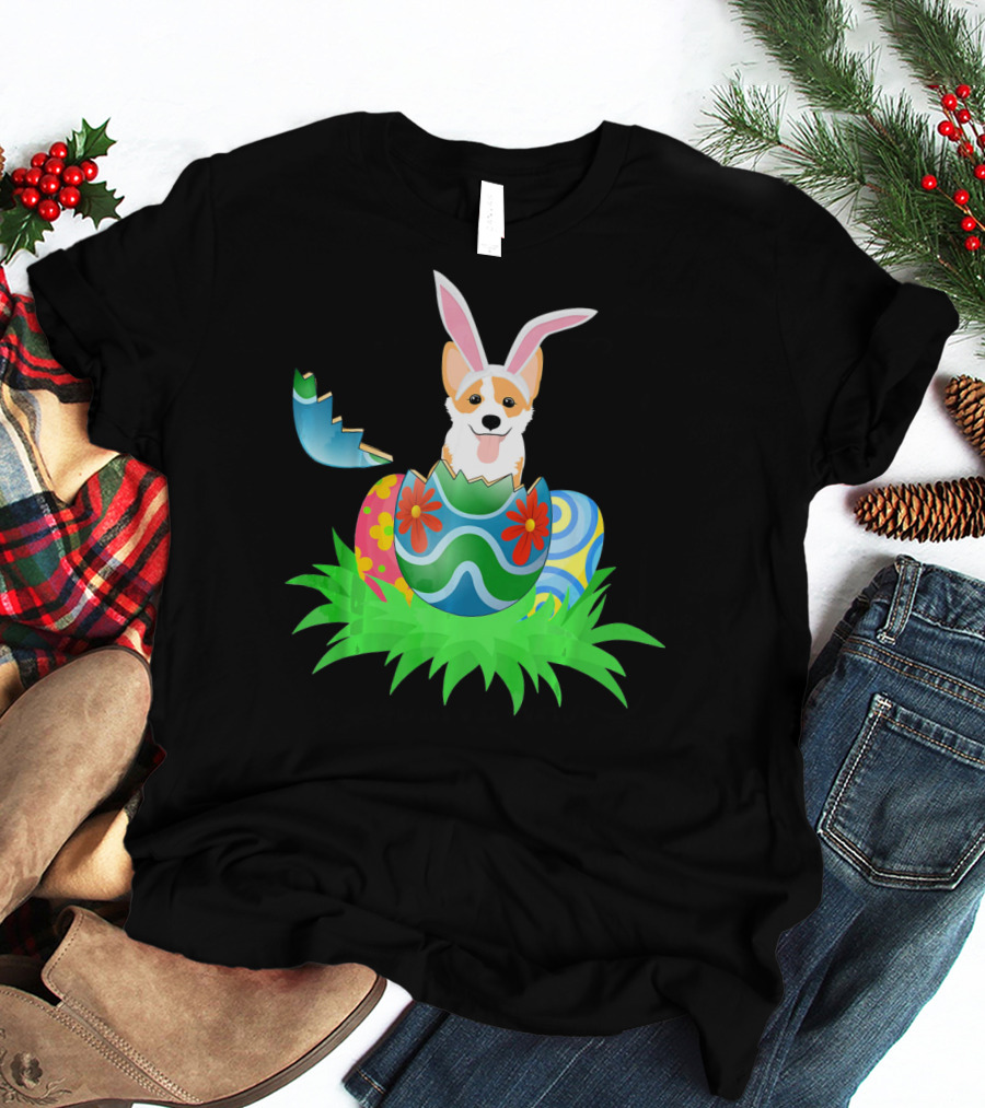 Easter Corgi Bunny With Colorful Easter Egg Hunt T-Shirt