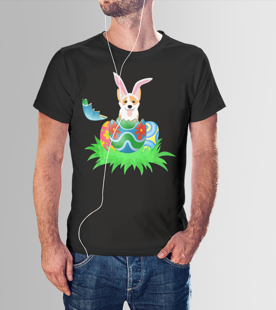 Easter Corgi Bunny With Colorful Easter Egg Hunt T-Shirt
