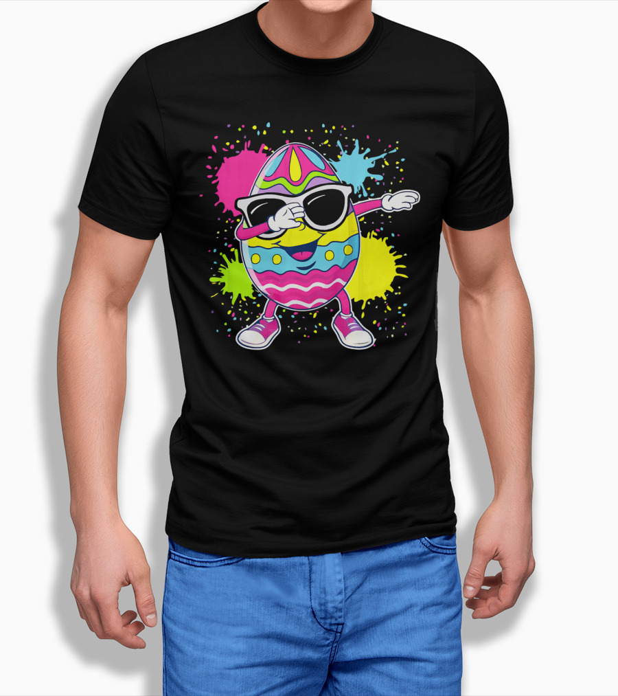 Cute Easter Egg Dabbing With Glasses Colorful Splatter T-Shirt