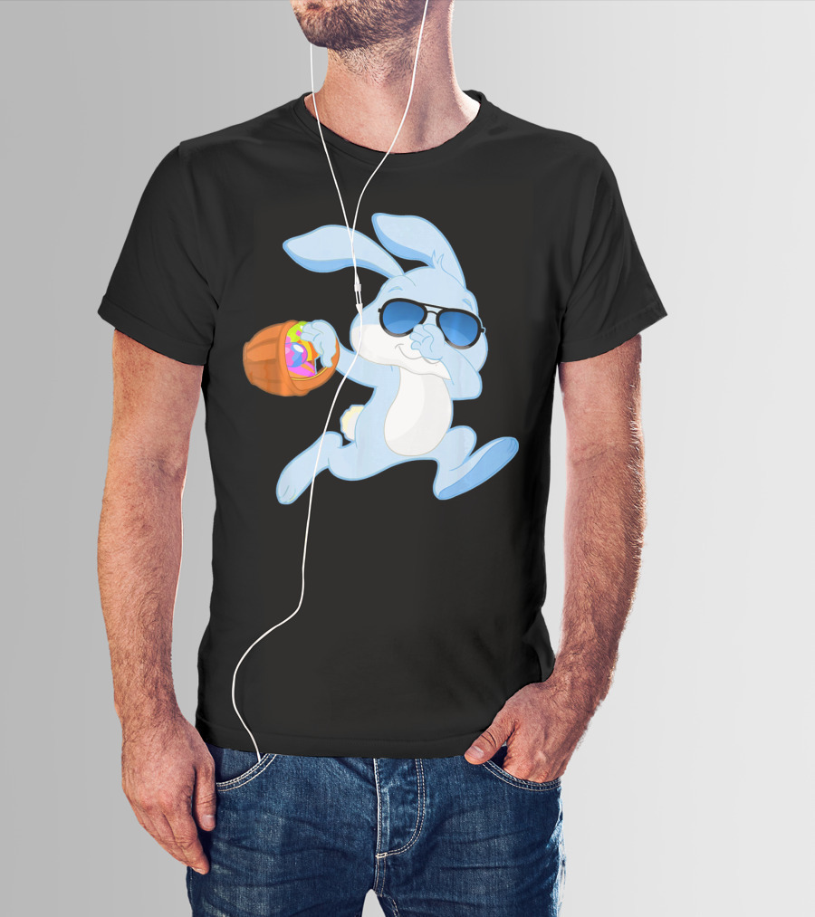 Easter Rabbit Sunglasses Holding Egg Basket T-Shirt