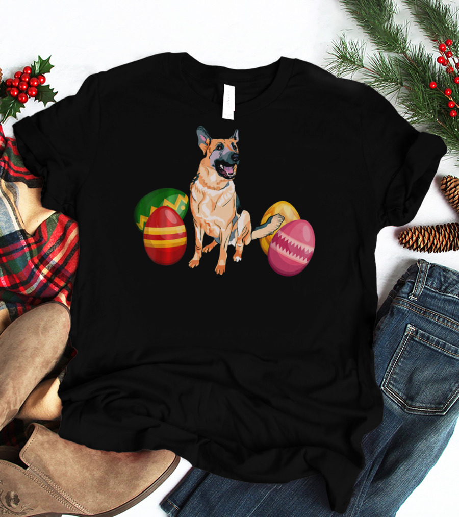 Funny Easter German Shepherd With Colorful Eggs T-Shirt