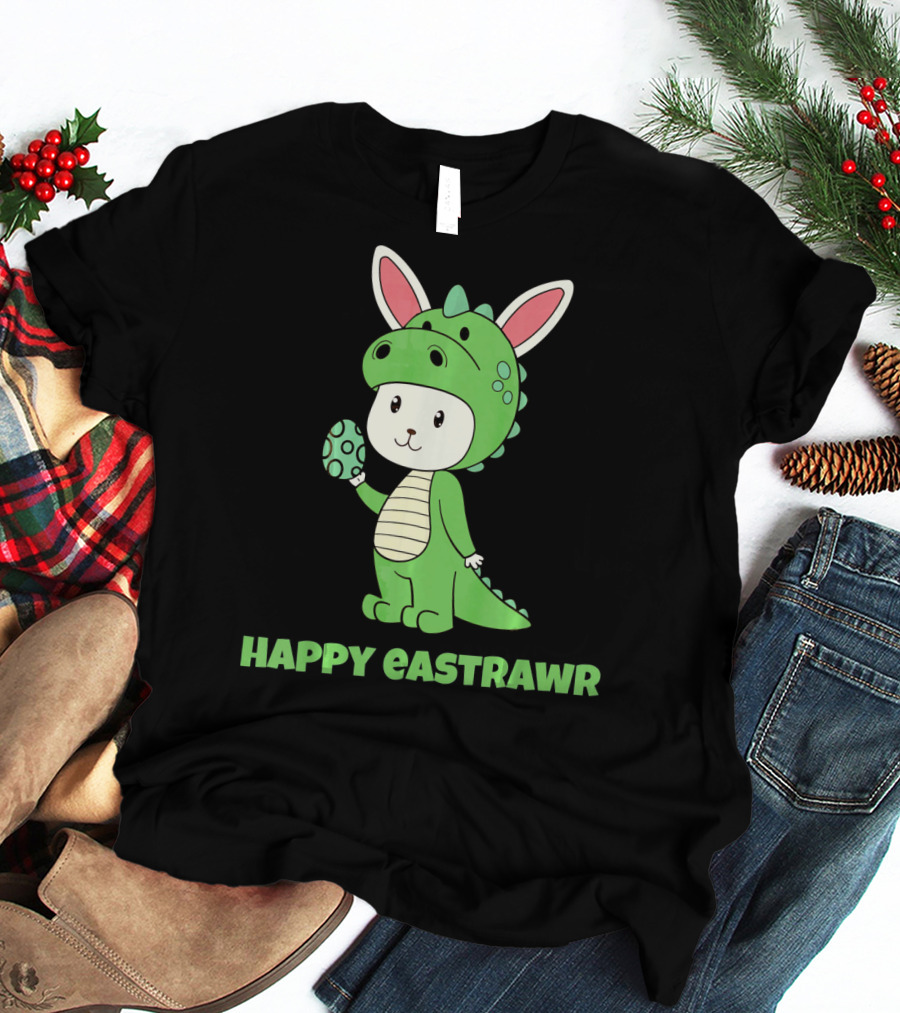 Happy Eastrawr Dinosaur Bunny Costume Holding Easter Egg T-Shirt