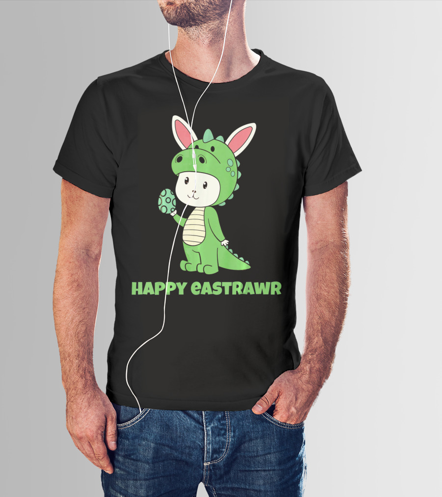Happy Eastrawr Dinosaur Bunny Costume Holding Easter Egg T-Shirt