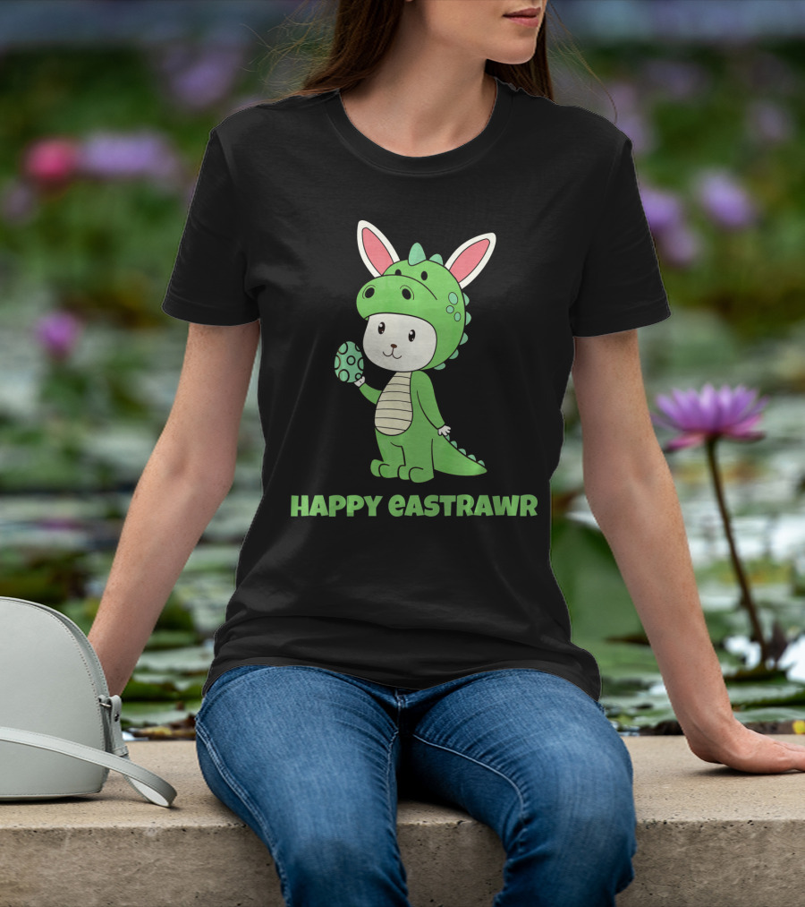 Happy Eastrawr Dinosaur Bunny Costume Holding Easter Egg T-Shirt
