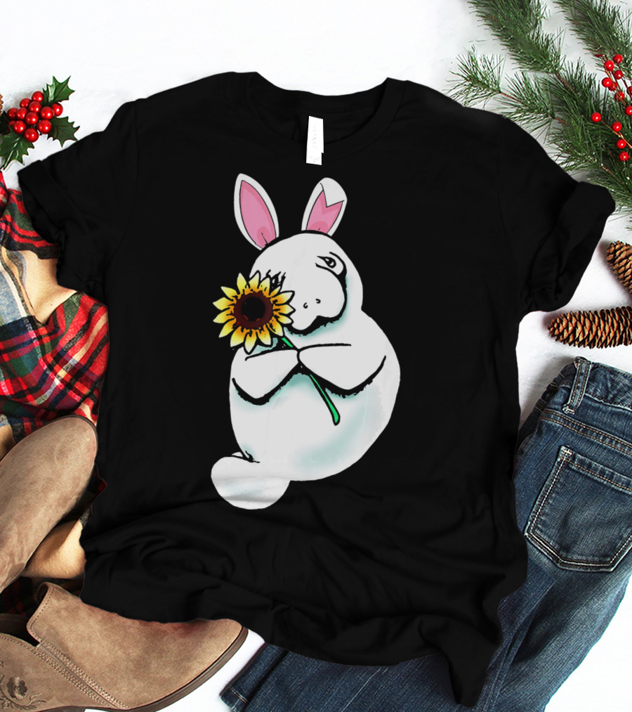 Sunflower Hugging Manatee Bunny T-Shirt