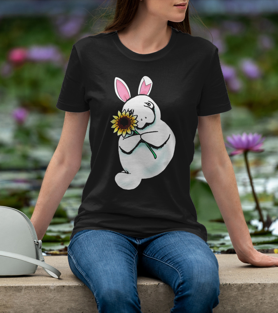 Sunflower Hugging Manatee Bunny T-Shirt