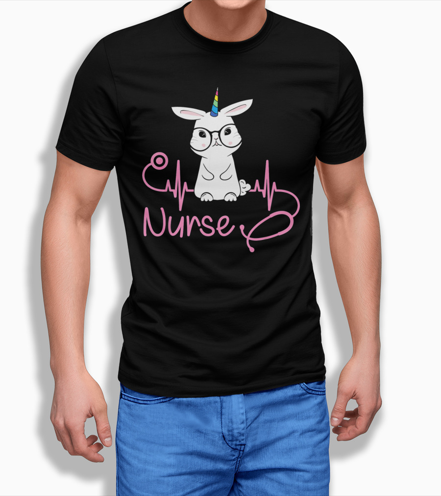 Nurse Unicorn Bunny Stethoscope Heartbeat T-Shirt