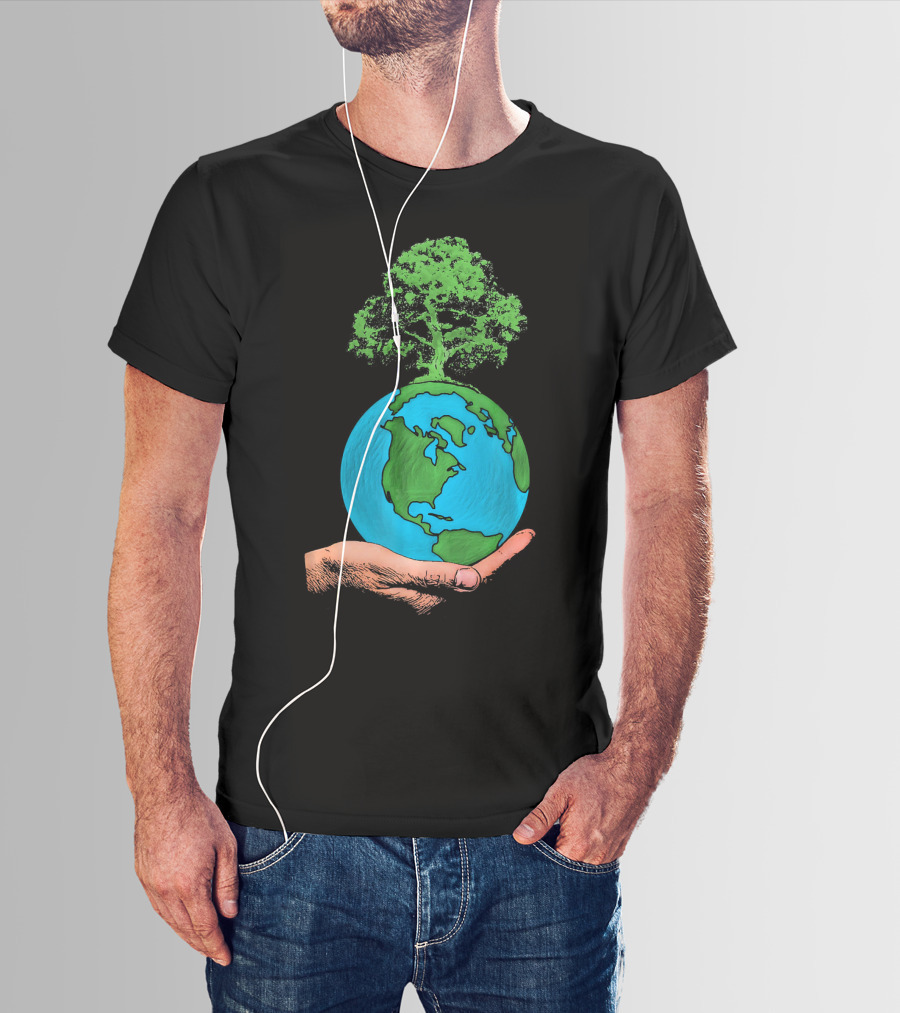 Earth Day Protect Green Environment Tree On Globe In Hand T-Shirt