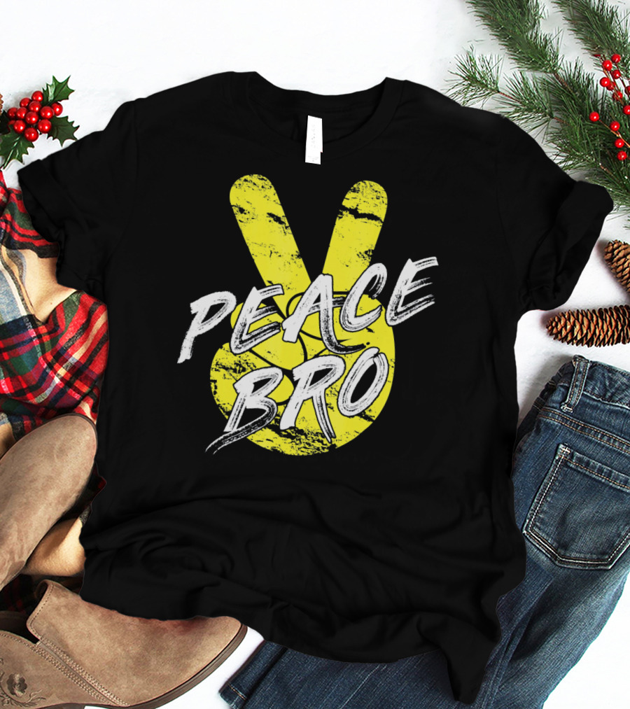 PEACE Bro Peace Sign Yellow Tex T-Shirt