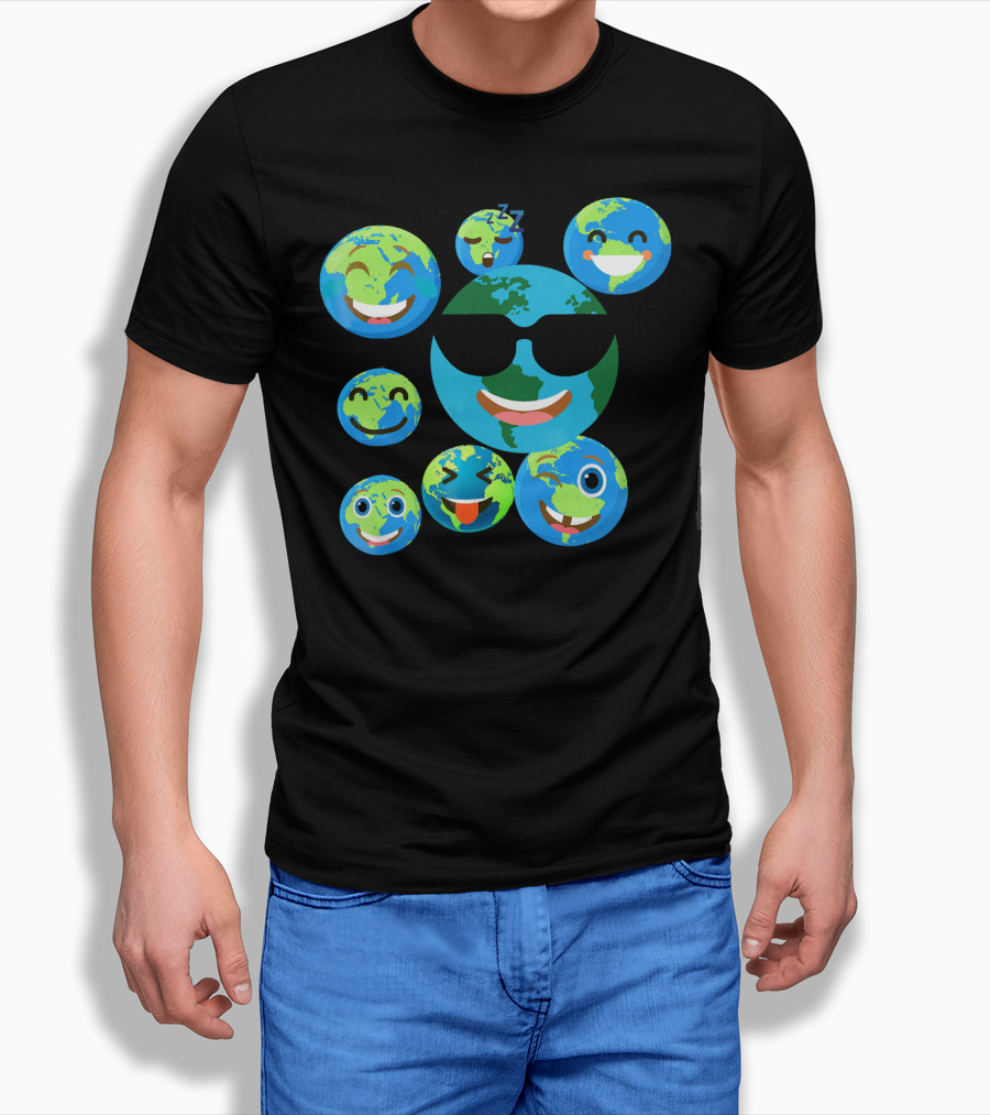Cute Earth Emoji Smileys Emotion Faces T-Shirt