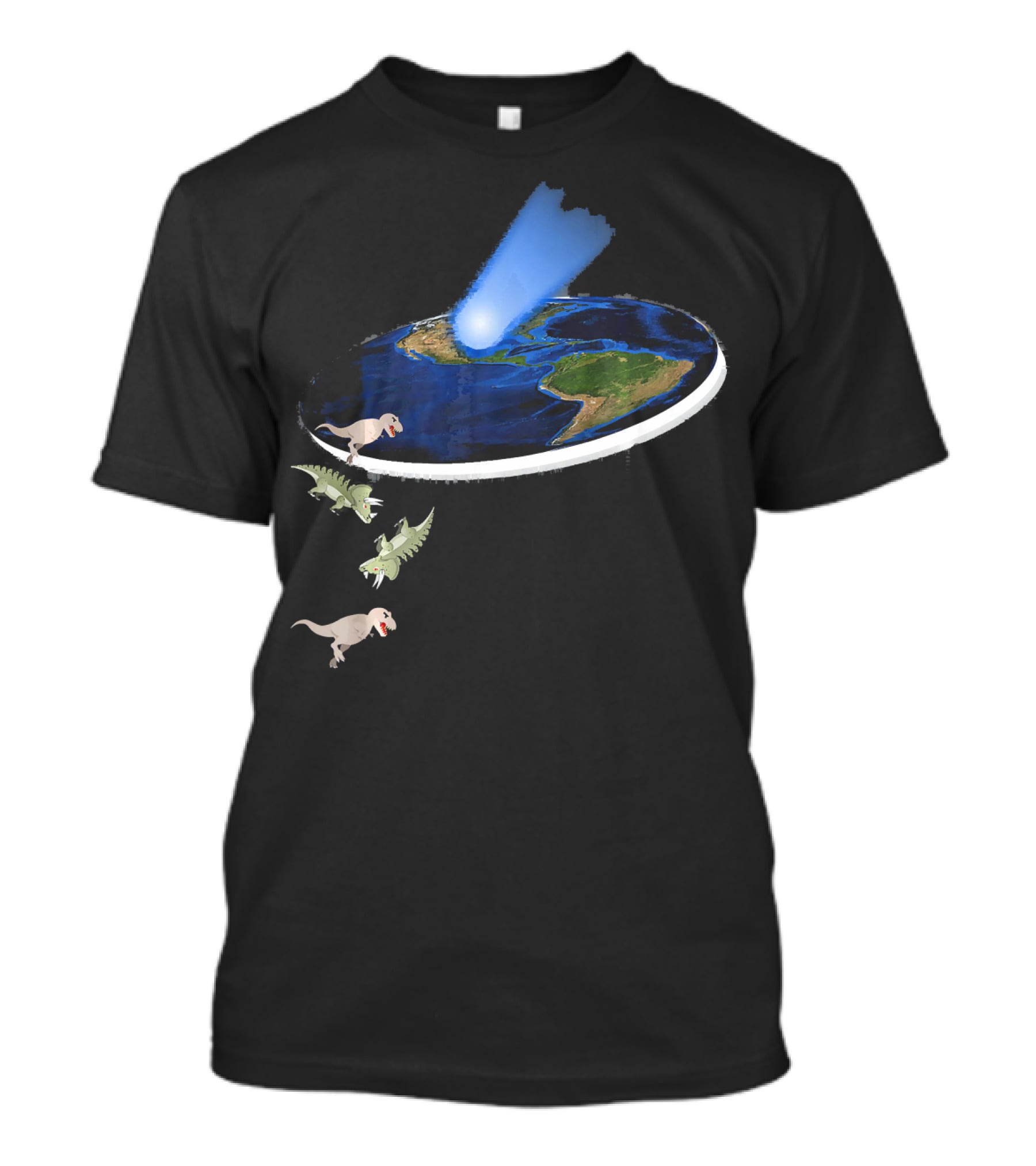 Funny Flat Earth Theory Dinosaurs Falling Off World Edge T-Shirt