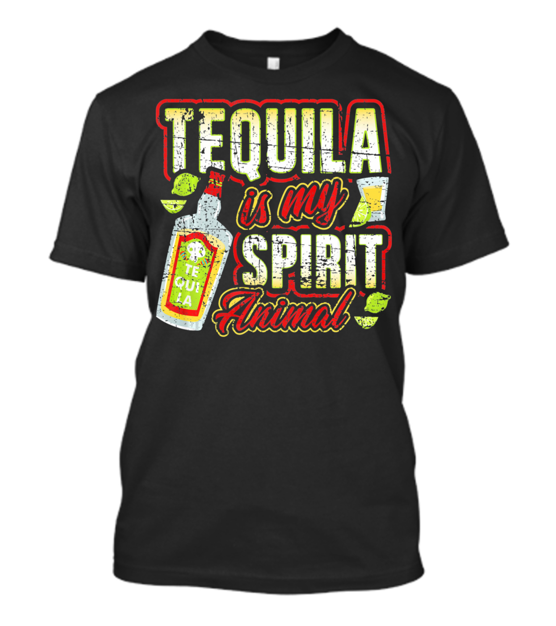 Tequila Is My Spirit Animal Tequila Bottle Lime And Glass T-Shirt