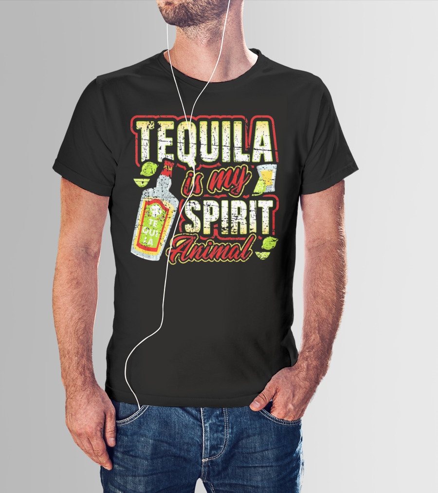 Tequila Is My Spirit Animal Tequila Bottle Lime And Glass T-Shirt