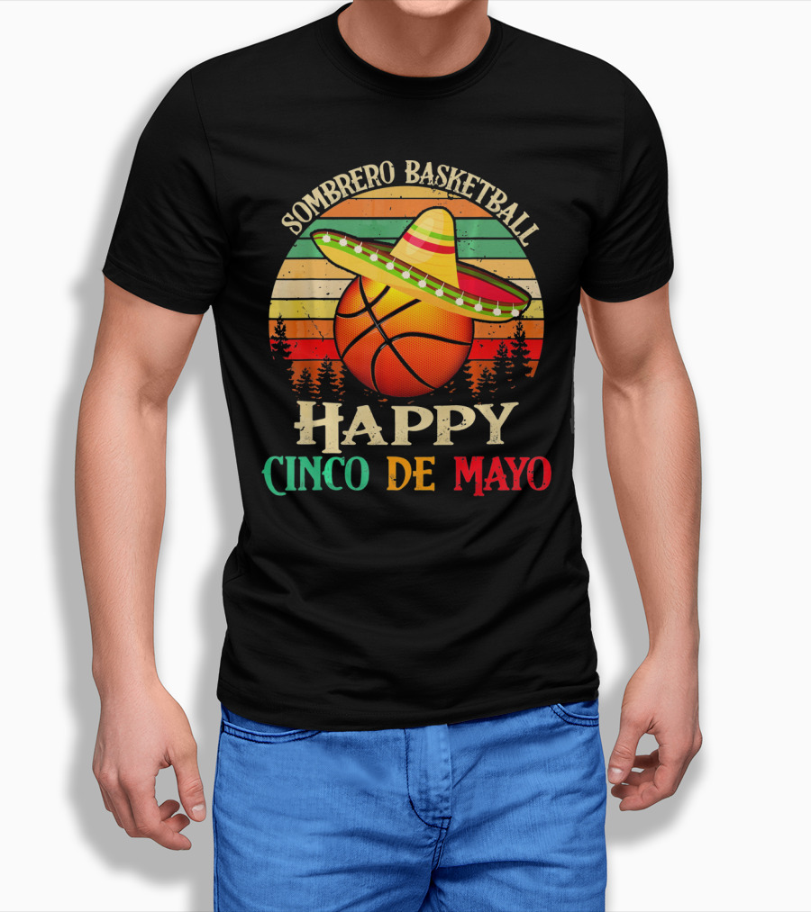 Sombrero Basketball Happy Cinco De Mayo T-Shirt