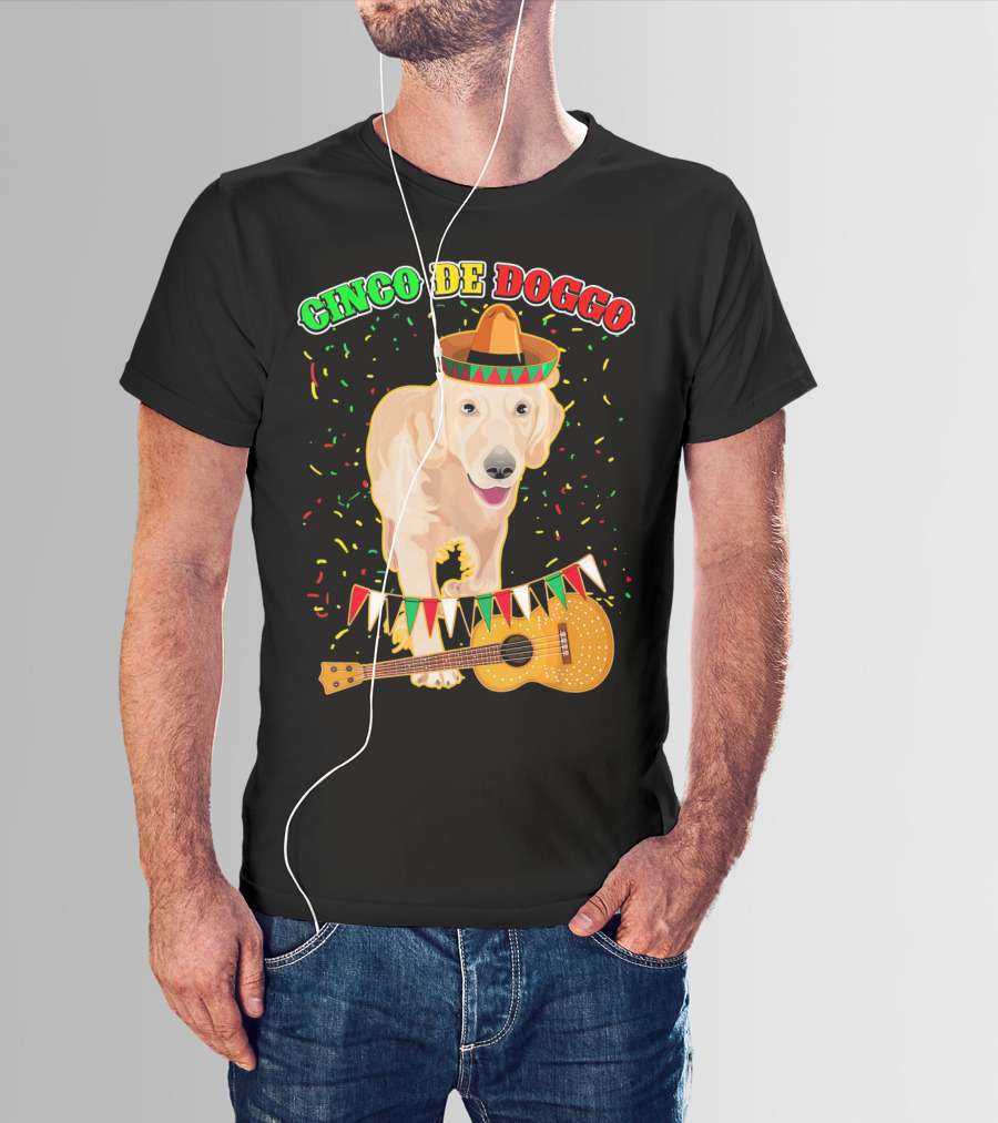 Cinco De Doggo Golden Retriever Sombrero Guitar Fiesta T-Shirt