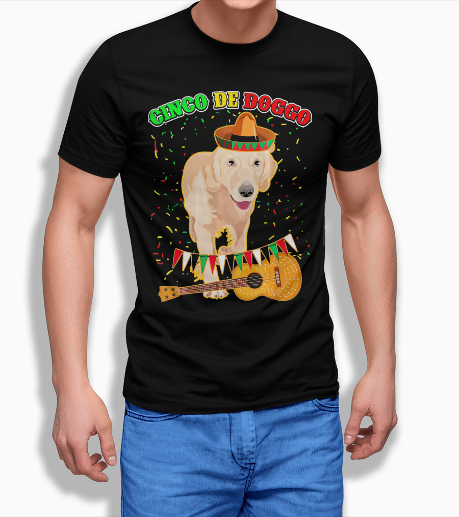Cinco De Doggo Golden Retriever Sombrero Guitar Fiesta T-Shirt