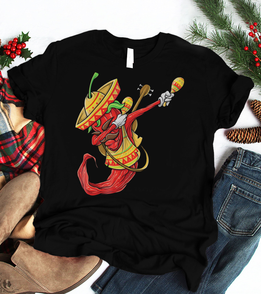 Cinco De Mayo Dabbing Chili Pepper With Sombrero And Maracas T-Shirt