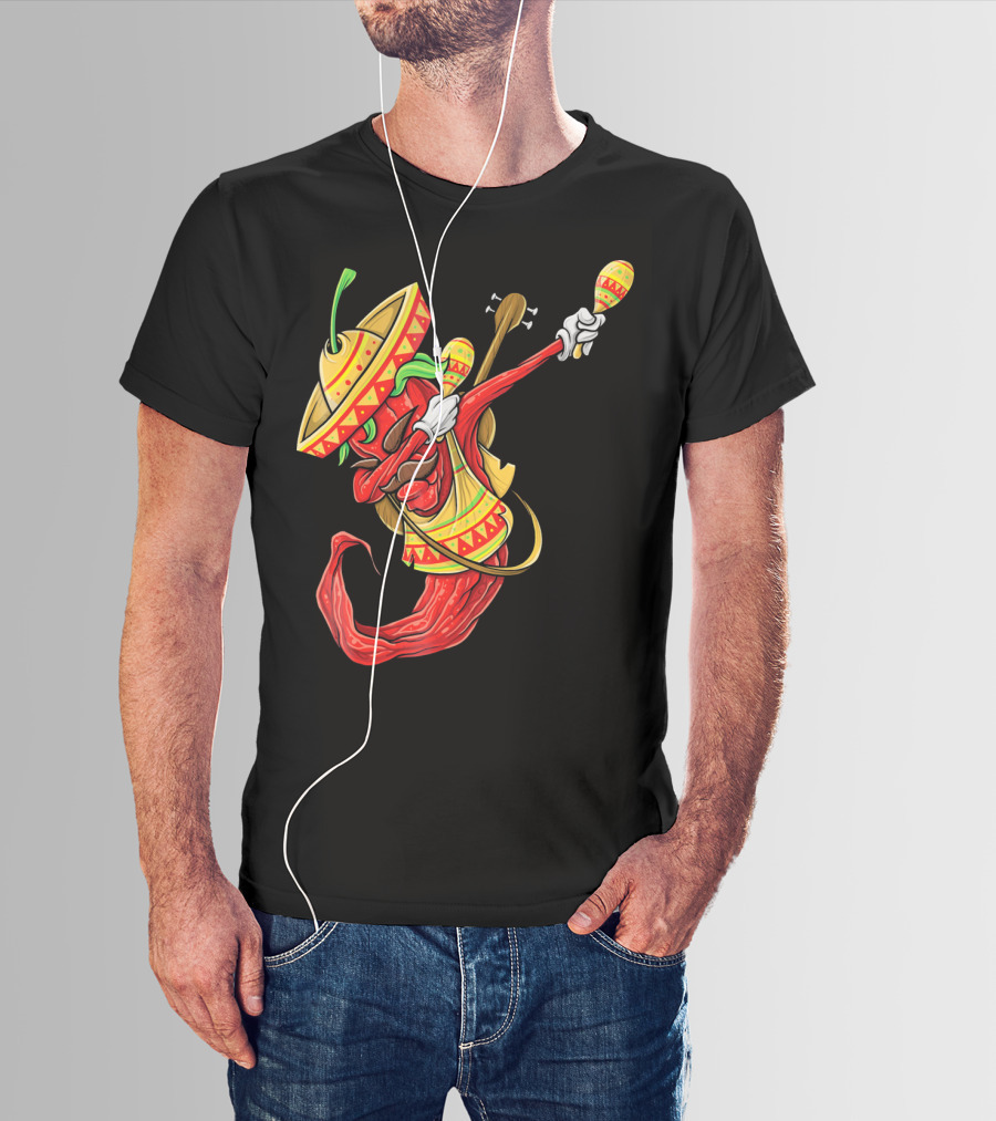 Cinco De Mayo Dabbing Chili Pepper With Sombrero And Maracas T-Shirt