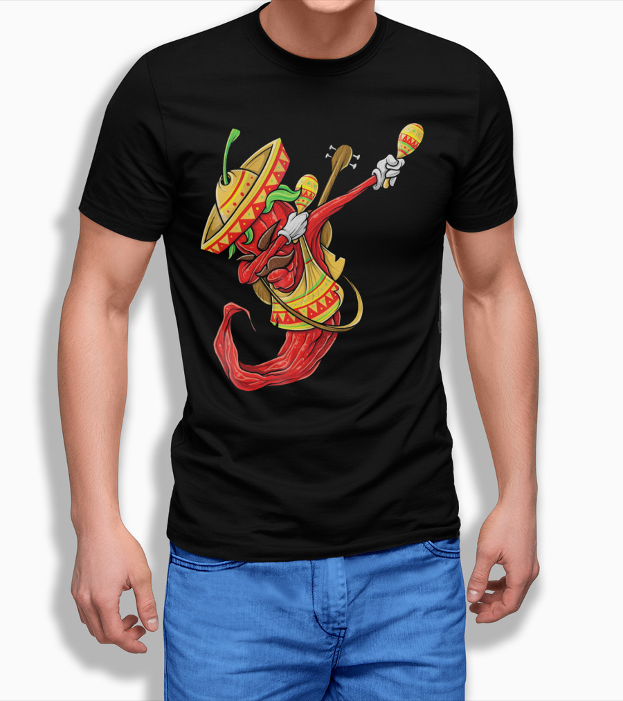 Cinco De Mayo Dabbing Chili Pepper With Sombrero And Maracas T-Shirt