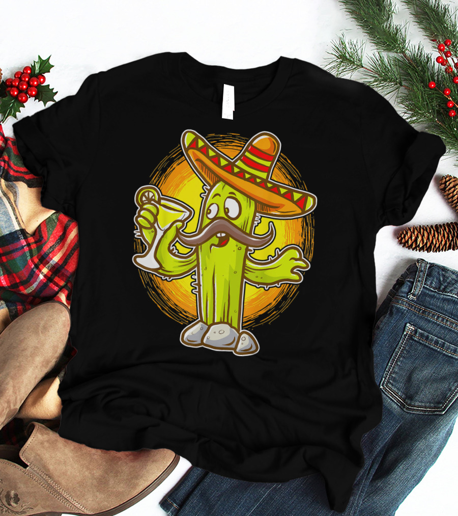 Margarita Cactus With Sombrero Cinco De Mayo Fiesta T-Shirt