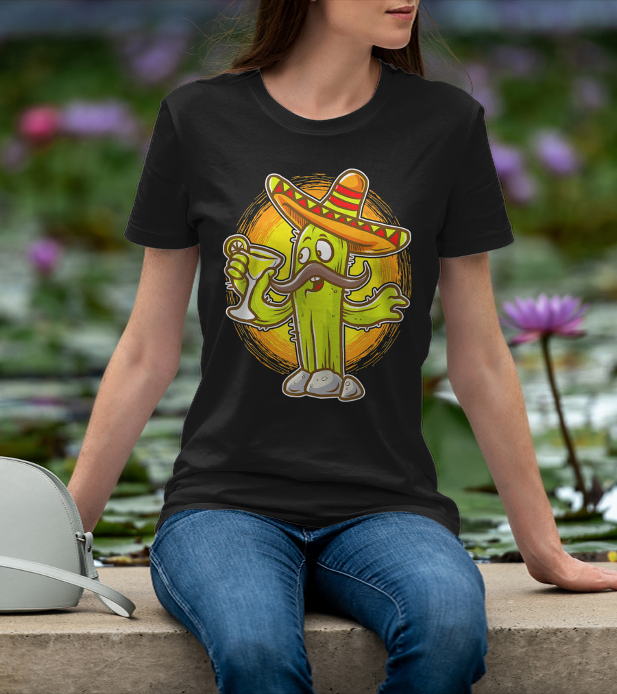 Margarita Cactus With Sombrero Cinco De Mayo Fiesta T-Shirt