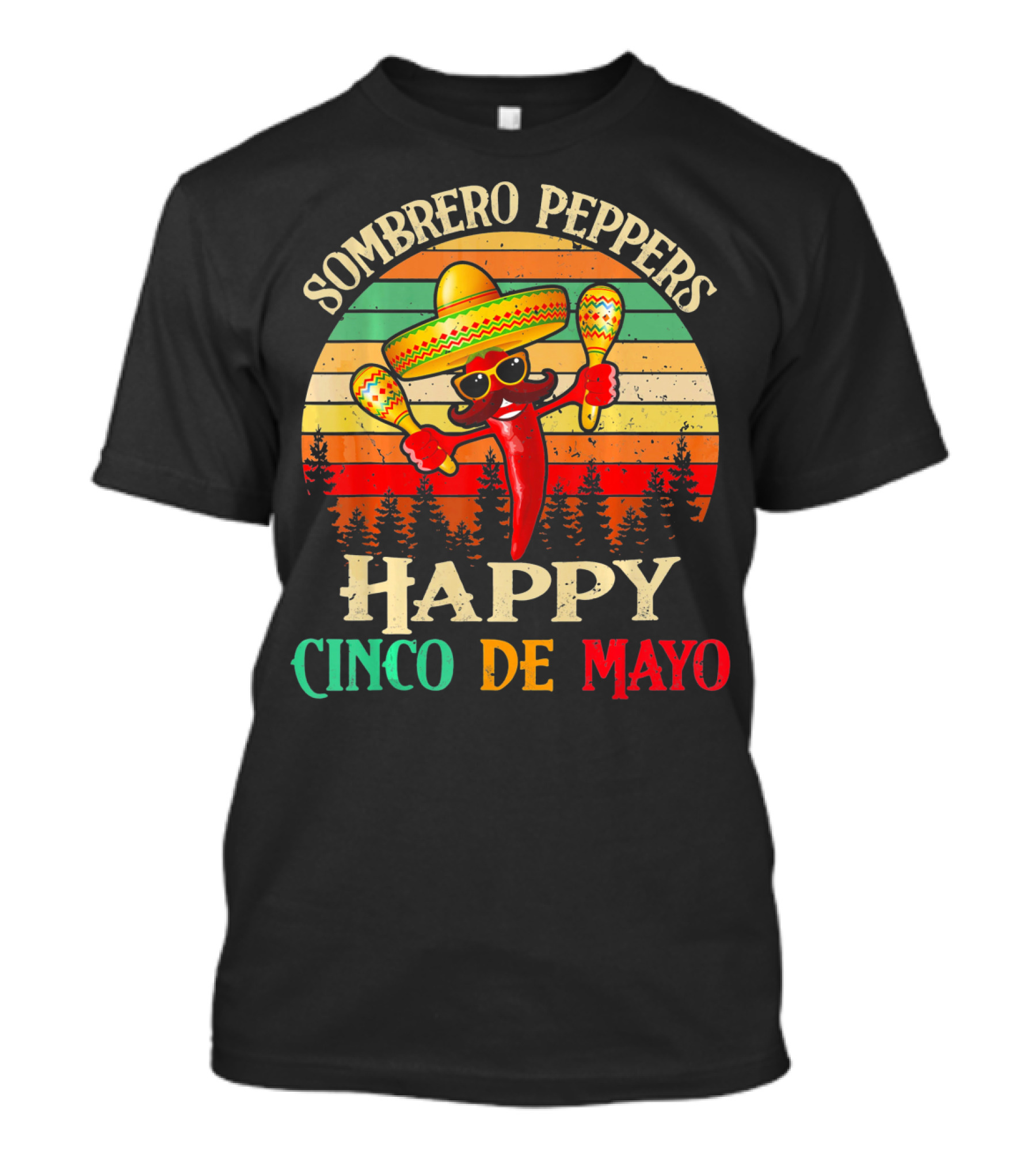 Sombrero Peppers Happy Cinco De Mayo Vintage Sunset T-Shirt