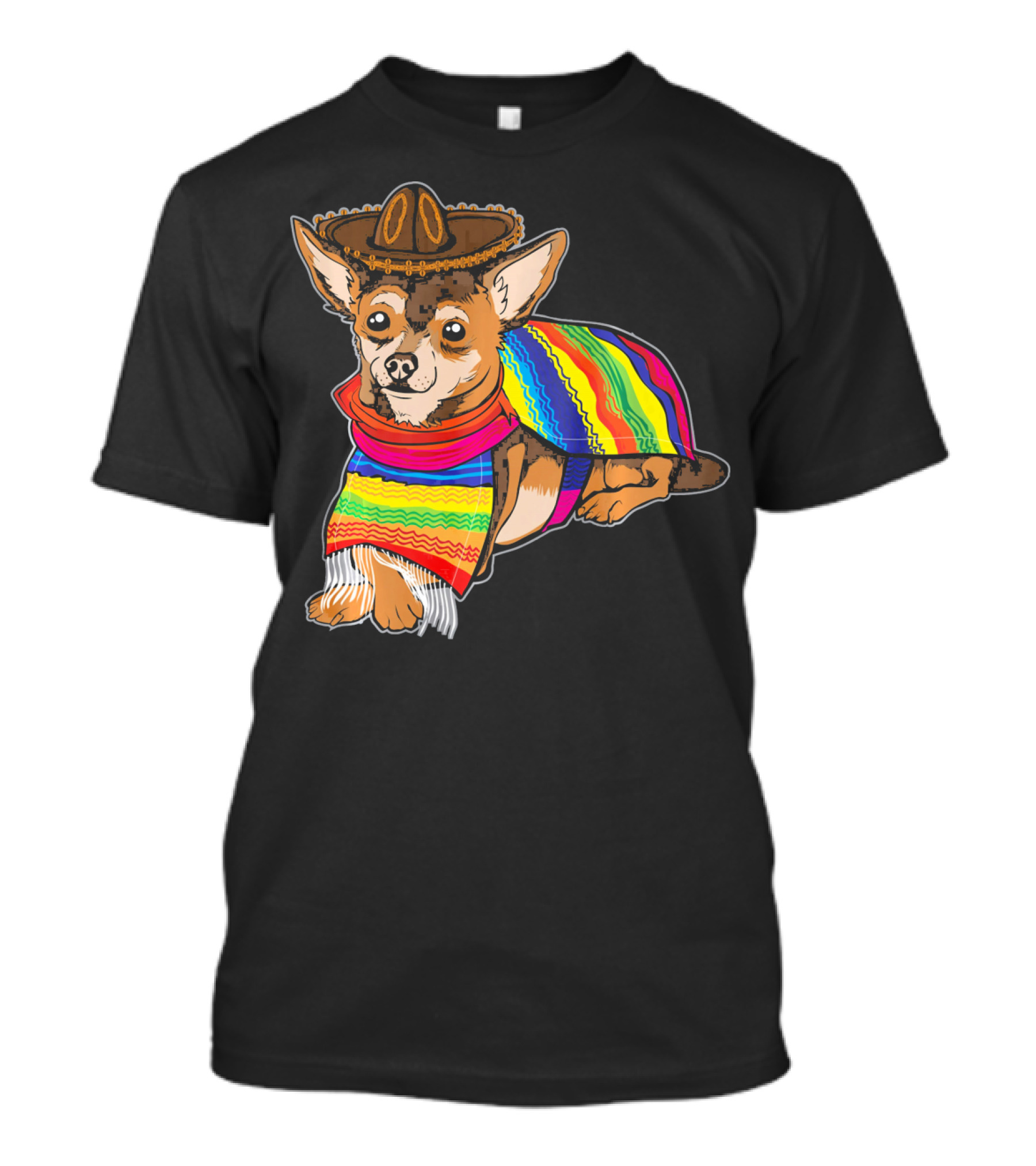 Cute Dog Chihuahua Chiweenie Mexico Sombrero Rainbow Poncho Cinc T-Shirt