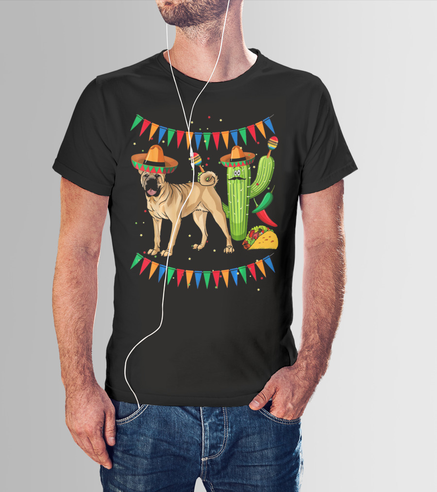 Sombrero Chinese Shar Pei Dog Mexico Cactus Fiesta Taco T-Shirt