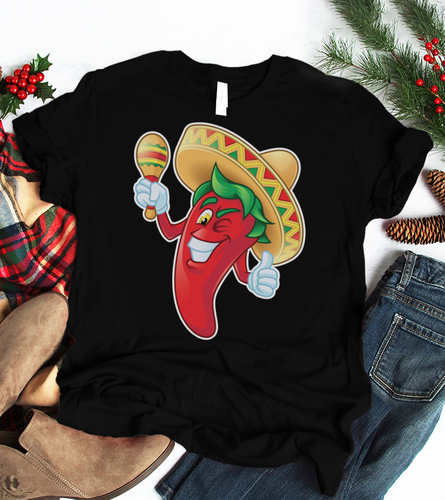 Funny Jalapeno Sombrero Maracas Cinco De Mayo T-Shirt