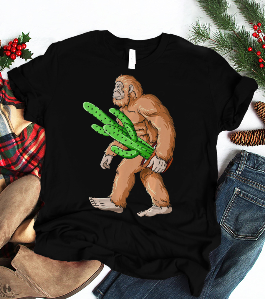 Bigfoot Carrying Cactus Sasquatch Mexico T-Shirt