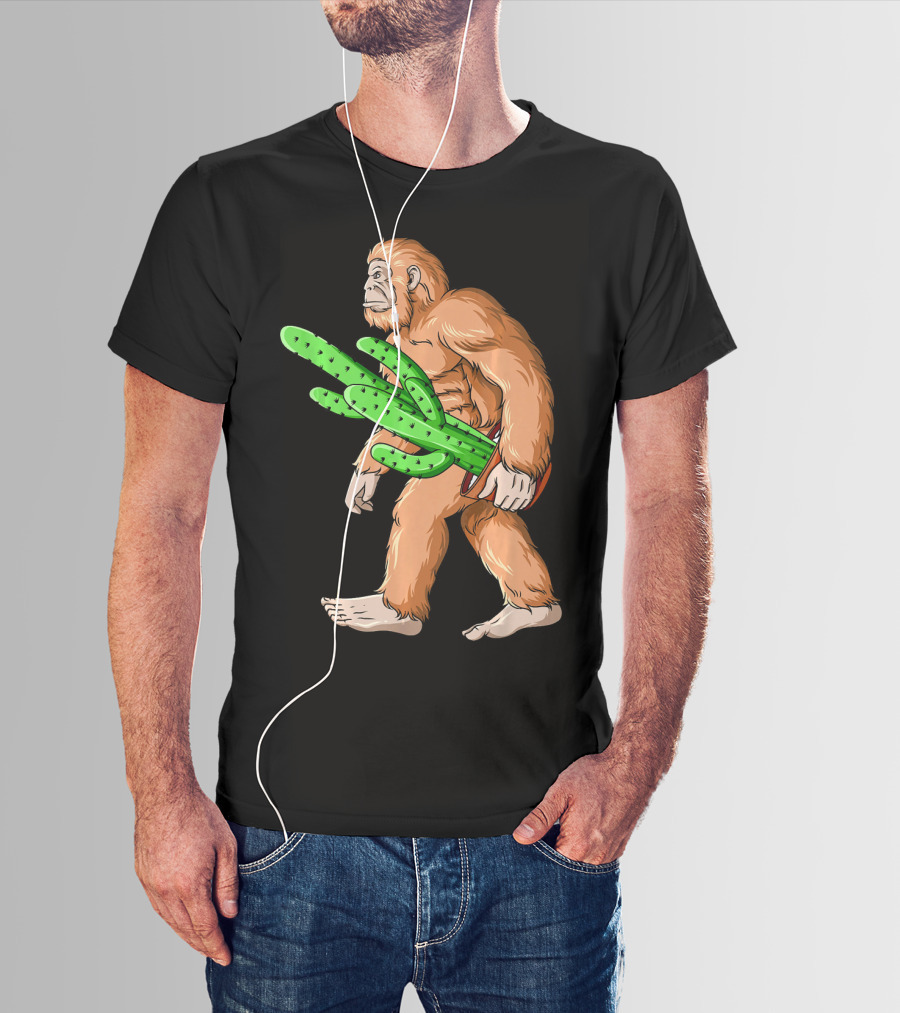 Bigfoot Carrying Cactus Sasquatch Mexico T-Shirt