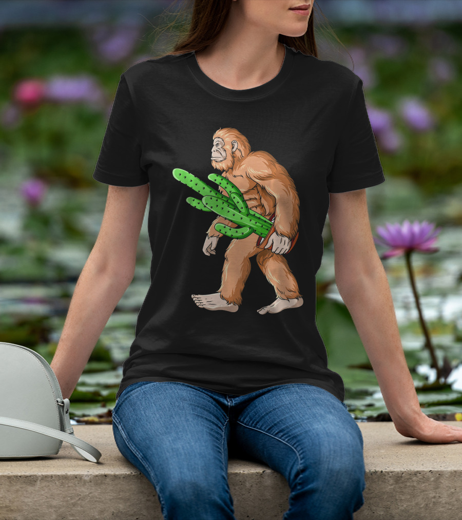 Bigfoot Carrying Cactus Sasquatch Mexico T-Shirt
