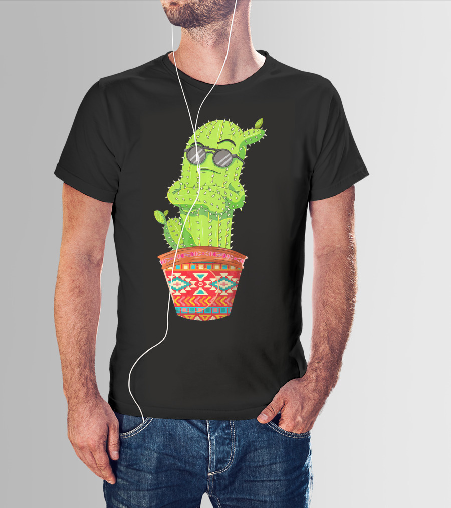 Cinco De Mayo Cool Cactus With Sunglasses In Mexican Pot T-Shirt