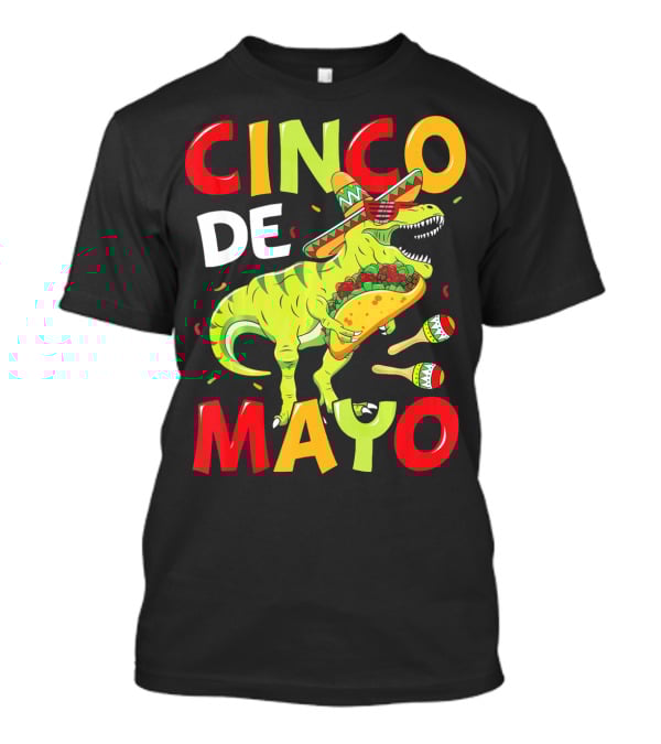 Cinco De Mayo T Rex Kids Boys Dino Sombrero Taco Maracas T-Shirt