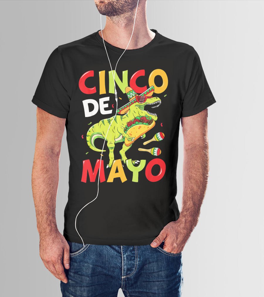 Cinco De Mayo T Rex Kids Boys Dino Sombrero Taco Maracas T-Shirt