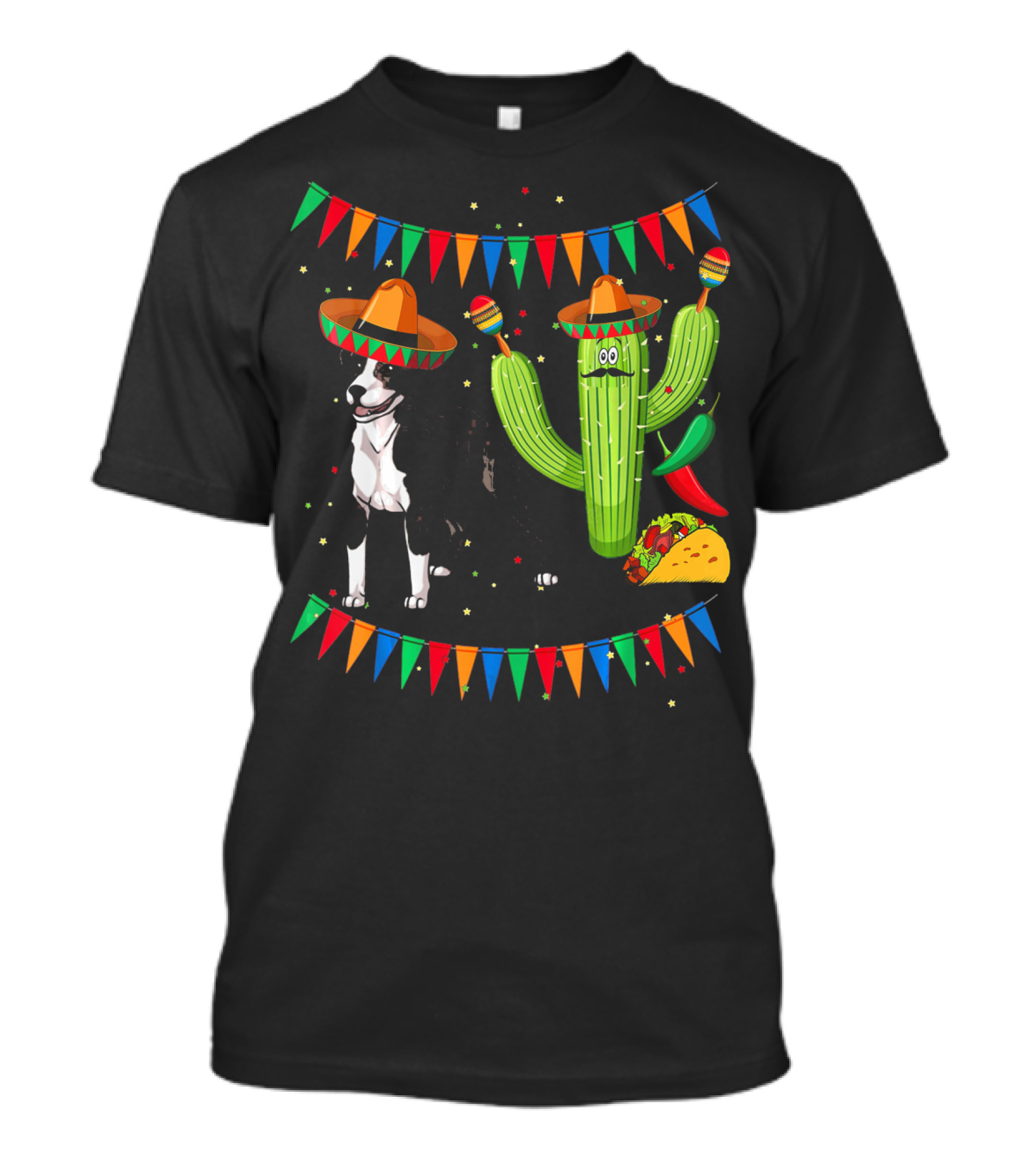 Sombrero American Pit Bull Terrier With Cactus And Taco Fiesta Elements T-Shirt